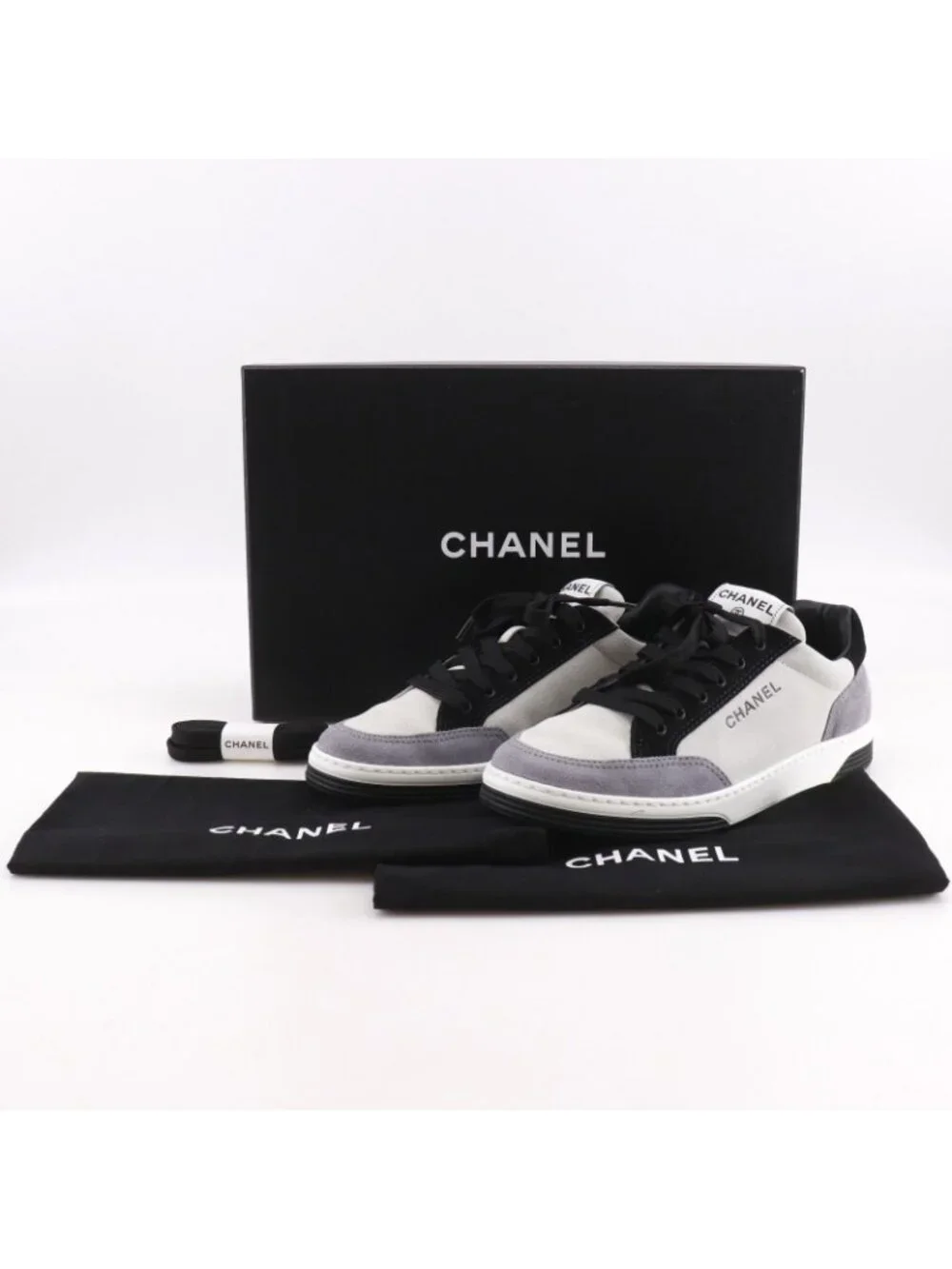 Chanel Logo Suede Gray Sneakers